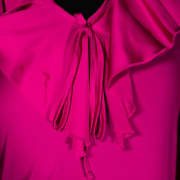 Ralph Lauren Women's Blouse Pink Satin Ruffle Stretch V-Neck 3/4 Sleeve Top L - Picture 9 of 9